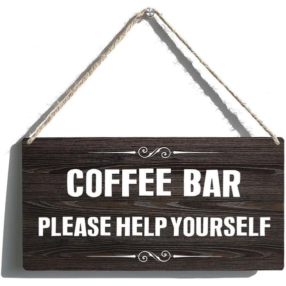 12 x 8 Inch Inch Coffee Bar Help Yourself Wooden Sign, Rustic Wall ...