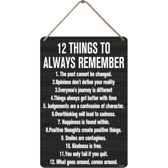 12 x 8 Inch Mindful Wooden Wall Plaque - 12 Things to Always Remember Uplifting Home Decor, Mindfulness-Boosting Accent for Wellness Enthusiasts, Rustic Art for Bedroom/Office
