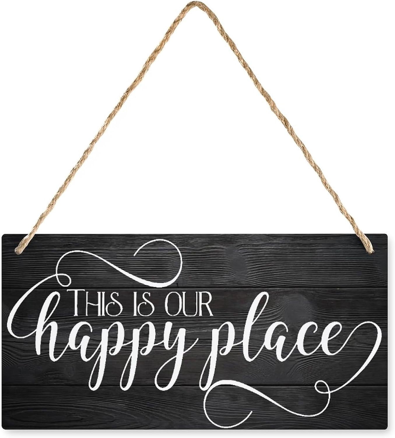 12 x 8 Inch Rustic Wooden Happy Place Sign, Hanging Wall Art for Home ...