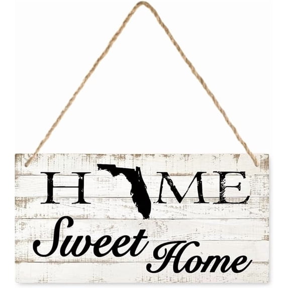 12 x 8 Inch Whitewashed Wooden Hanging Sign with Rope, Home Sweet Home ...