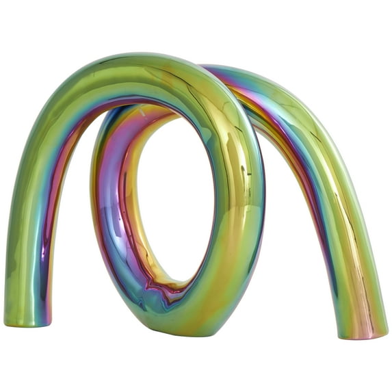 12" x 8" Multi Colored Ceramic Looped Abstract Sculpture with Rainbow Shimmer Finish, by DecMode