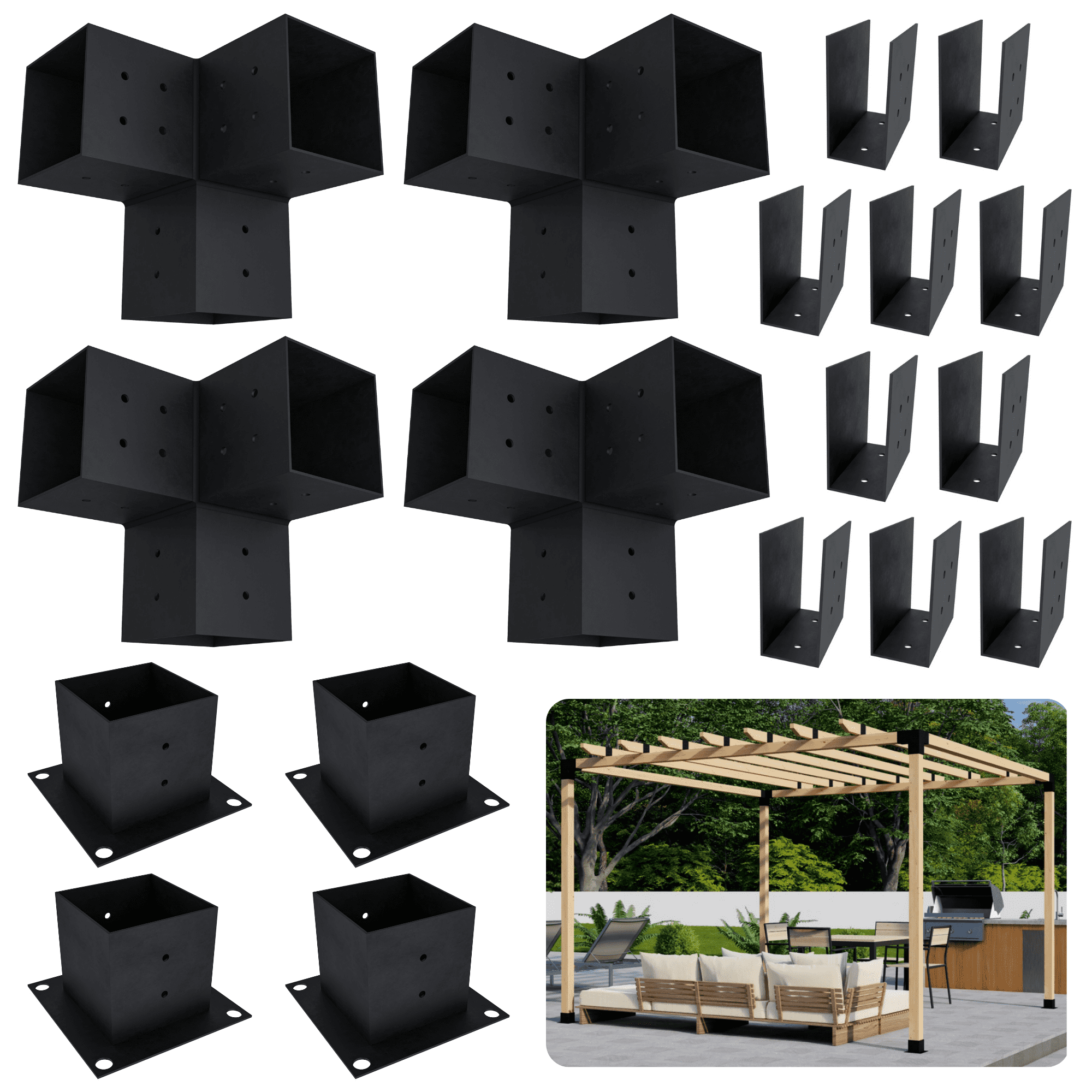 12' x 8' Pergola with Roof DIY Hardware Kit - Black 4x4 Pergola Steel ...