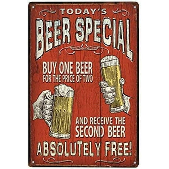 12" x 8" Pub,Bar,Beverage,Beer Series Wall Decor Hanging Metal Tin Sign Plaque (Today's Beer Special Buy ONE for The Price of Two)