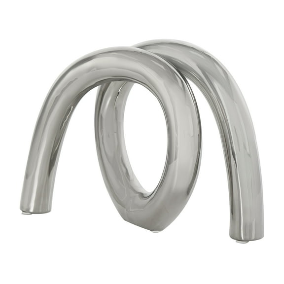 12" x 8" Silver Ceramic Rounded Loop Abstract Sculpture, by DecMode