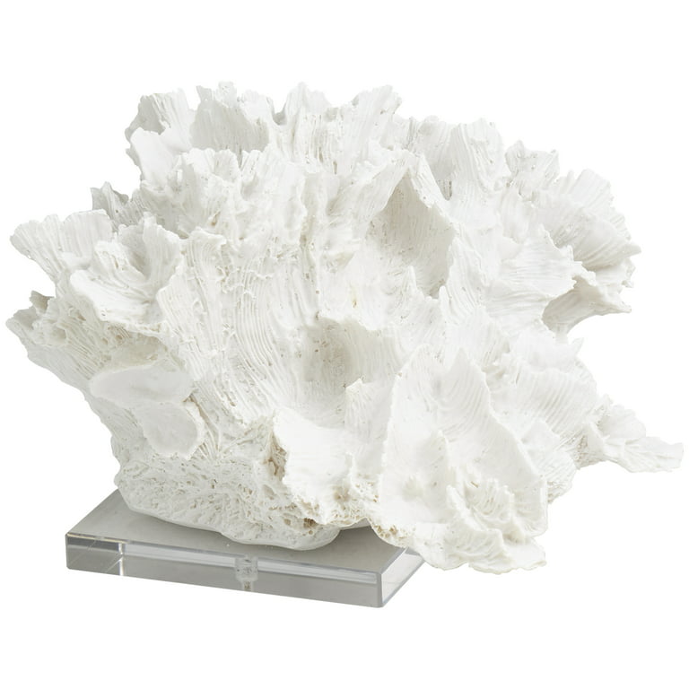 12 x 8 White Polystone Textured Coral Sculpture with Clear Acrylic Base,  by DecMode