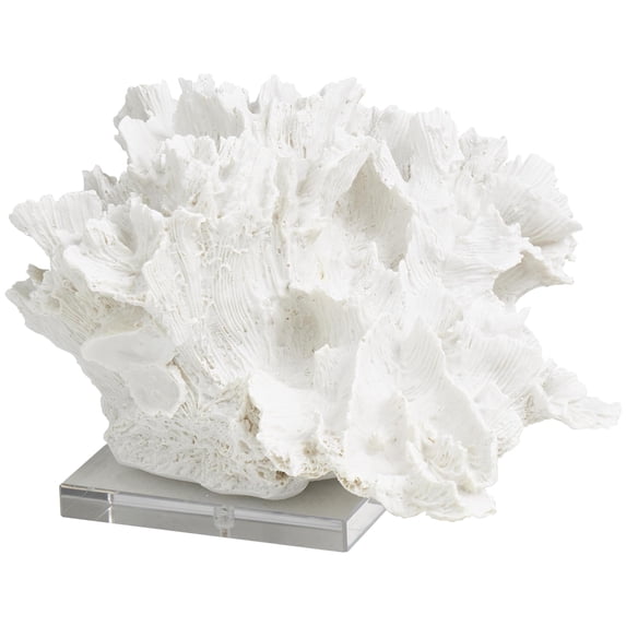 12" x 8" White Polystone Textured Coral Sculpture with Clear Acrylic Base, by DecMode