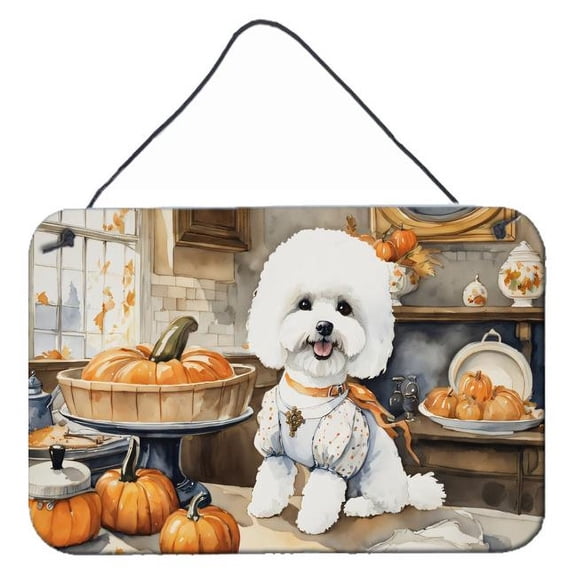12 x 8 in. Unisex Bichon Frise Fall Kitchen Pumpkins Wall or Door Hanging Prints
