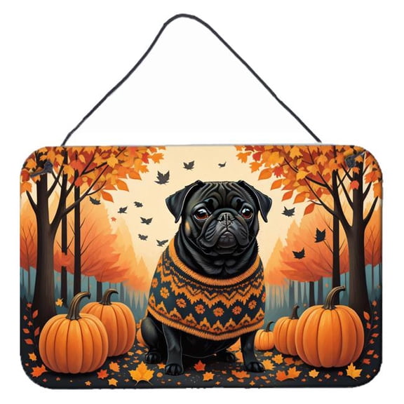 12 x 8 in. Unisex Black Pug Fall Wall or Door Hanging Prints