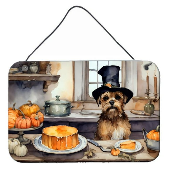 12 x 8 in. Unisex Border Terrier Fall Kitchen Pumpkins Wall or Door Hanging Prints