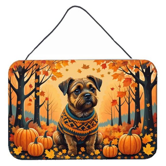 12 x 8 in. Unisex Border Terrier Fall Wall or Door Hanging Prints