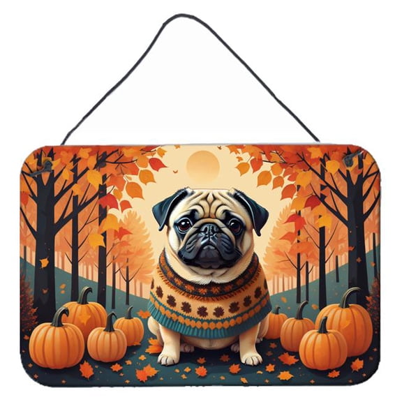 12 x 8 in. Unisex Fawn Pug Fall Wall or Door Hanging Prints