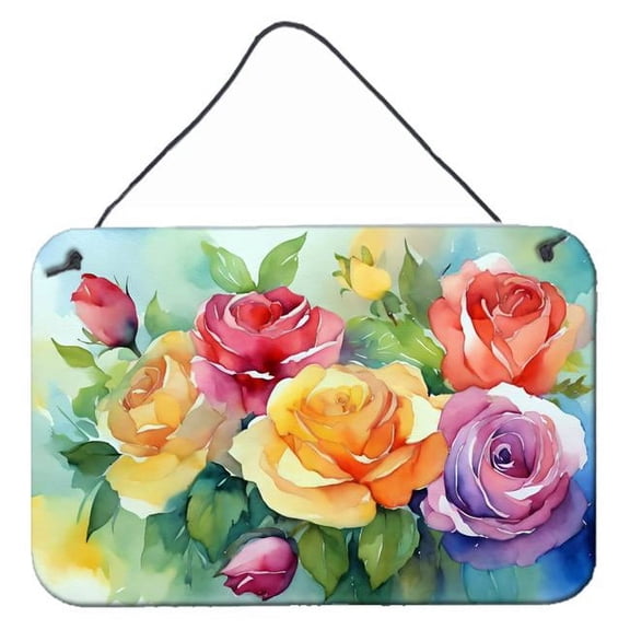 12 x 8 in. Unisex Roses in Watercolor Wall or Door Hanging Prints