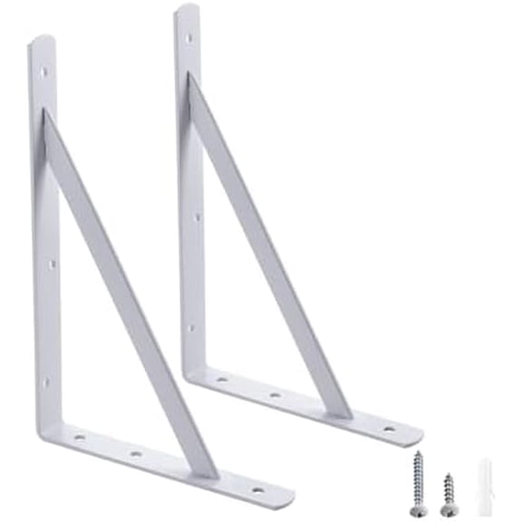 12 x 8 inch Heavy Duty Shelf Brackets, Load Capacity: 600 lb, 2-Pack White Metal L Supports for Wall Mounted Wood Shelving, Shelves Bracket with Screws,