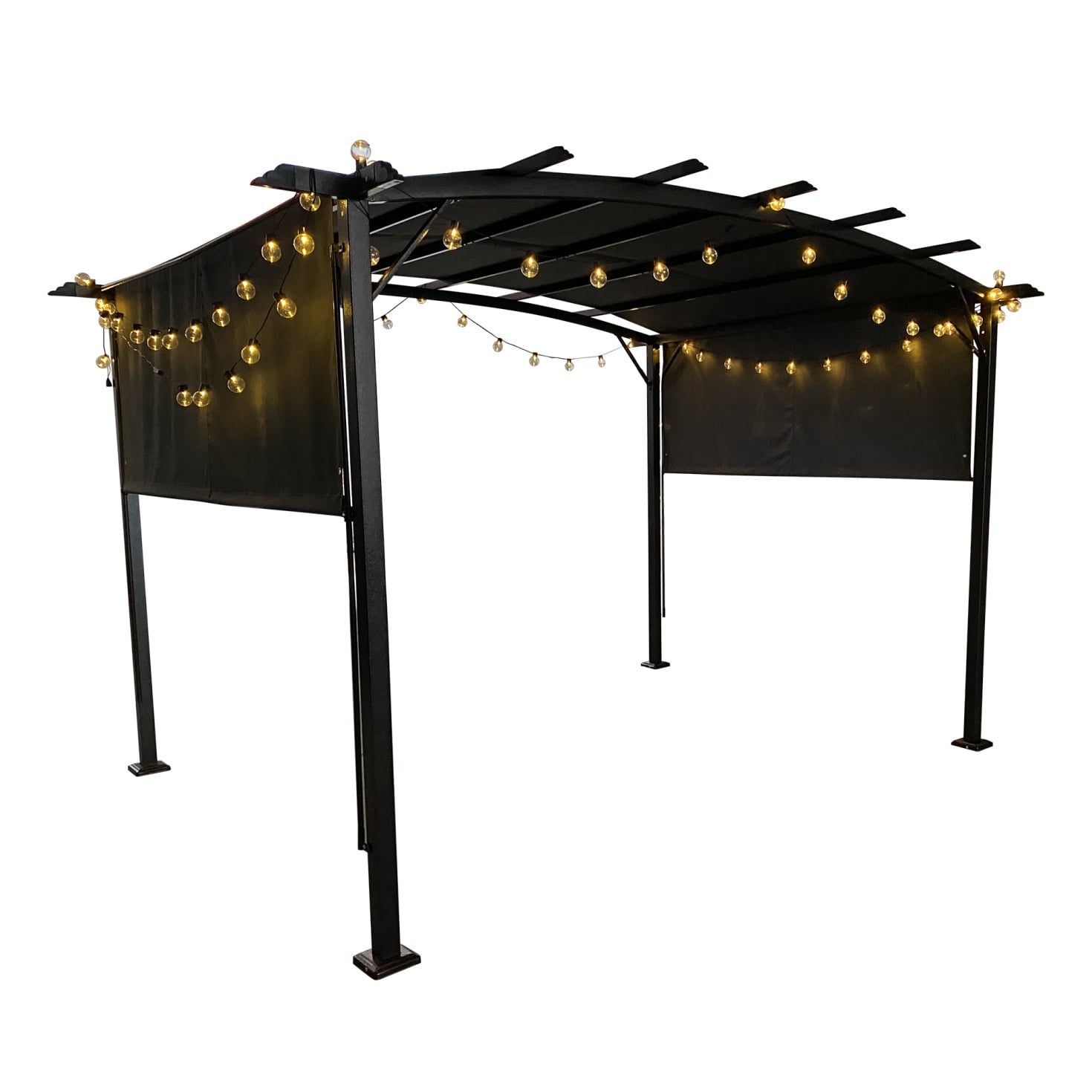 12 x 9 Ft Outdoor Pergola Patio Gazebo, Retractable Shade Canopy, Steel ...