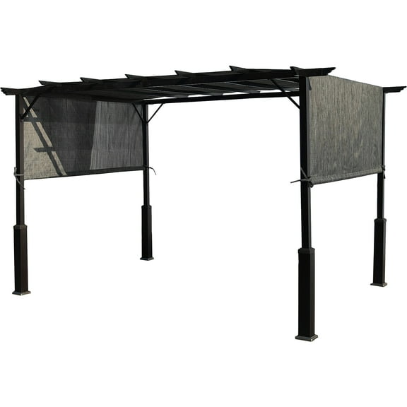 12 x 9 Metal Flat Top Pergola with Adjustable Grey Sling Top