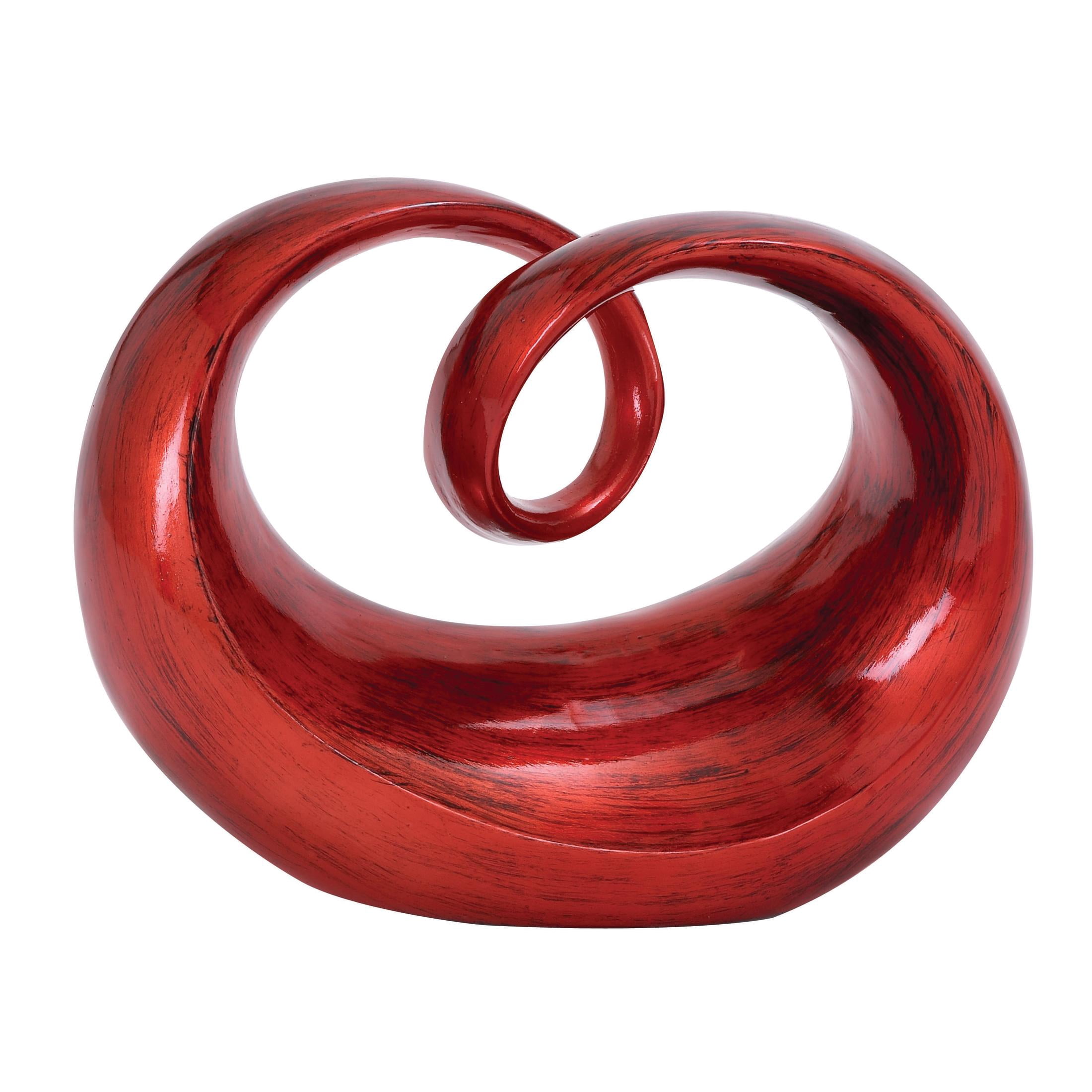 12" x 9" Red Polystone Loop Swirl Abstract Sculpture with Black Texturing, by DecMode