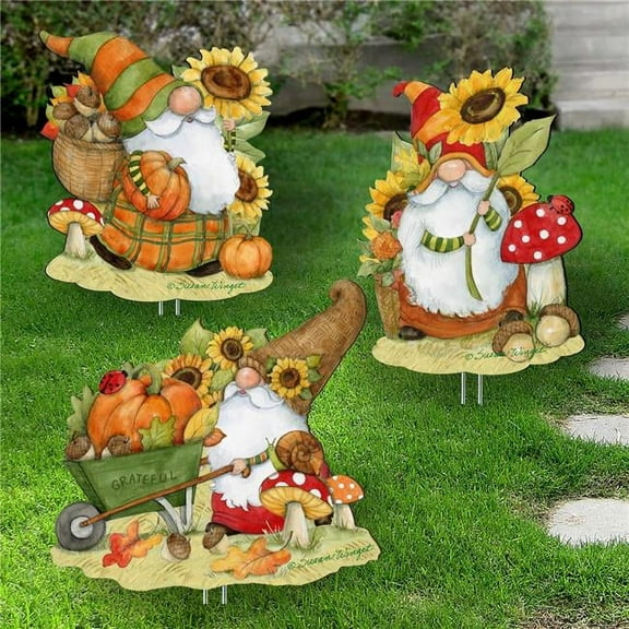 12 x 9 in. Fall Gnomes Garden Thanksgiving Decor, Set of 3