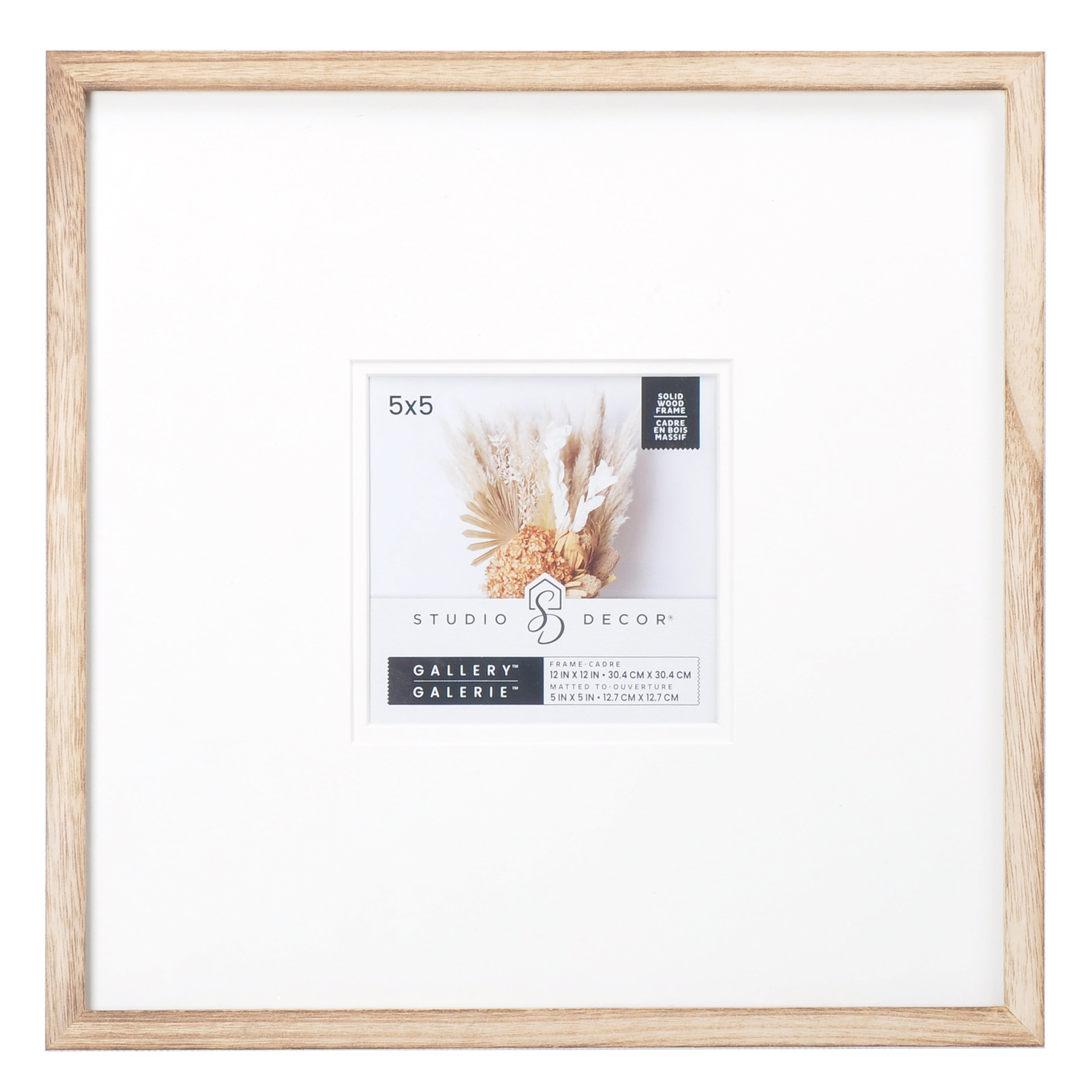 Natural Wood Gallery Picture Frame with White Mat, 12" x 12"