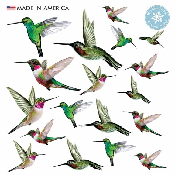 12 x Hummingbird Window Clings for Glass Safety on Windows, Doors and Transparent Panels. Window Decals to Prevent Bird Strikes on Glass - Bird Alert. Made in America.