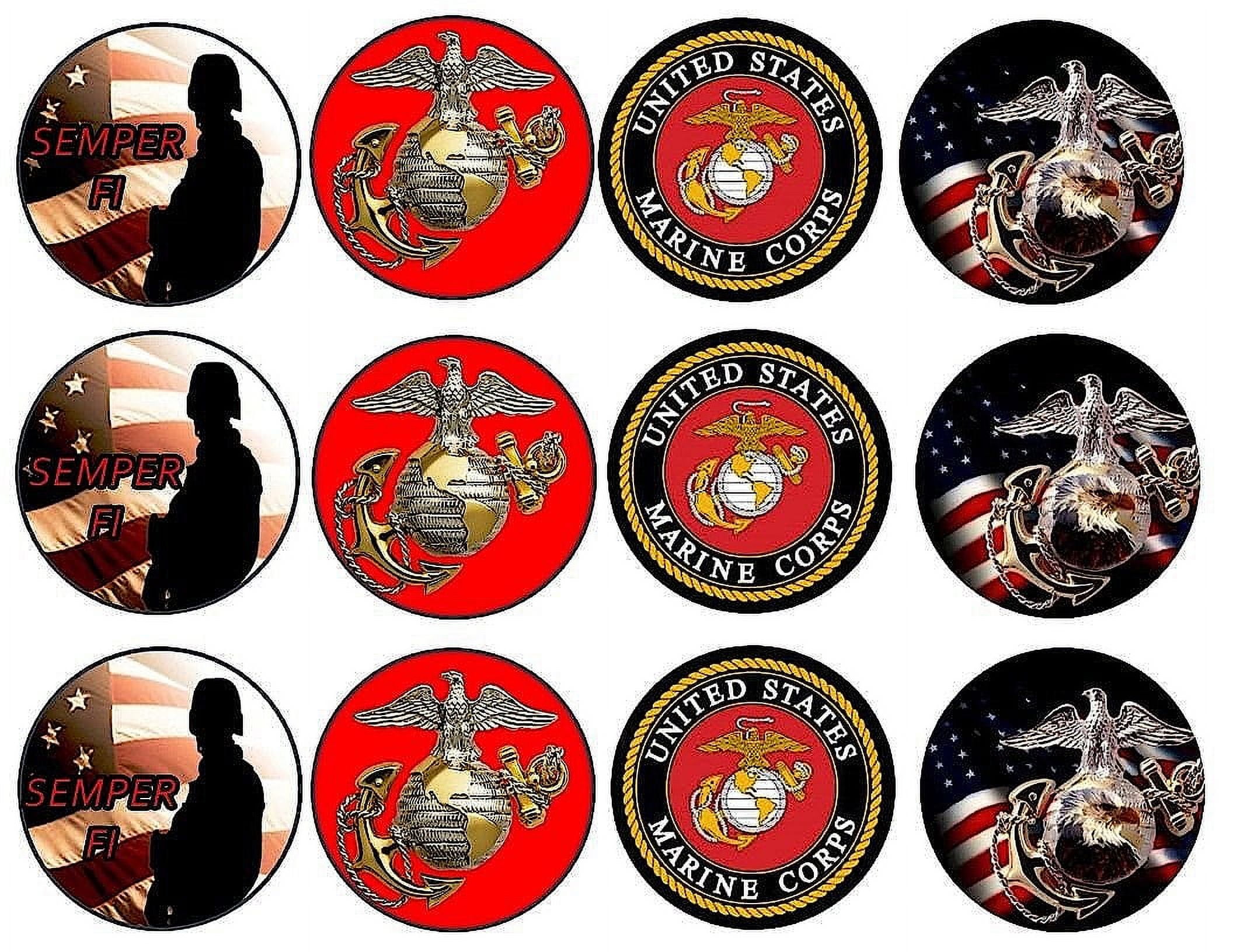 12 x Marine Corp Emblem Themed Edible Cupcake Toppers Uncut on Wafer