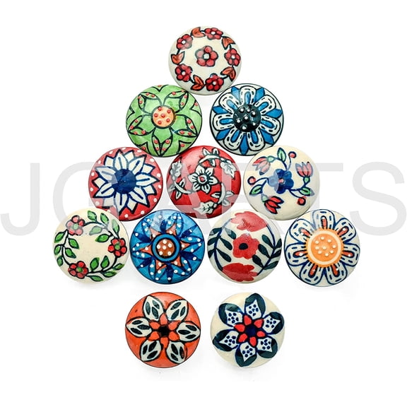 12 x Mix Vintage Look Flower Ceramic Knobs Door Handle Cabinet Drawer Cupboard Pull (12 Flat)