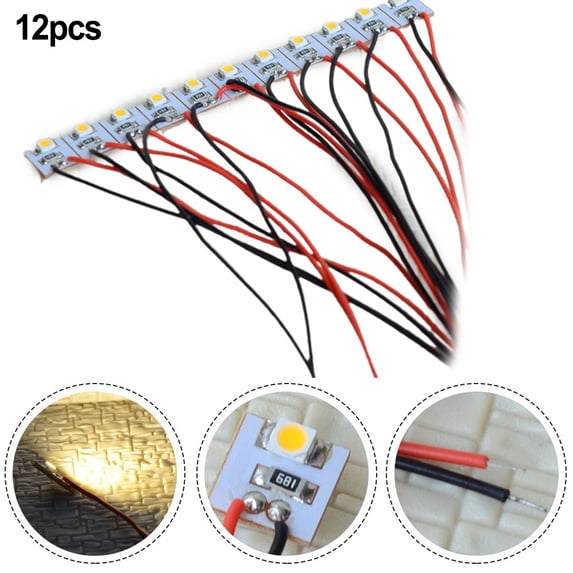 12 x Pre-Wired Warm White 12V For SMD LED Building Interior Lighting With Wires