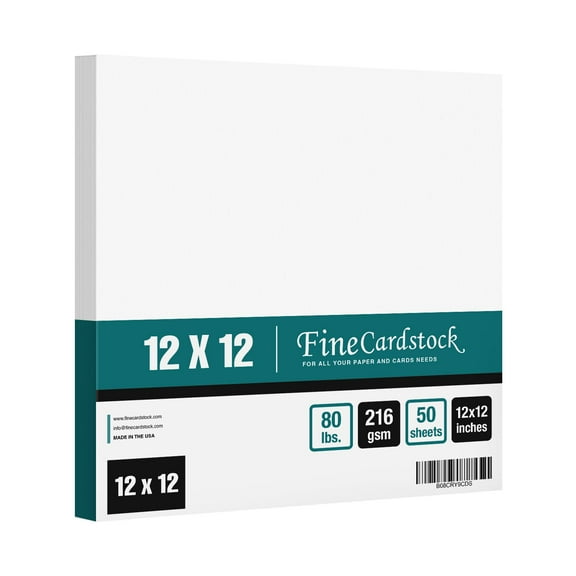 12" x 12" Square Cardstock | 80lb Cover White Thick Card Stock Paper - Smooth Finish | For Scrapbooking, Arts and Crafts, Wedding Invitations, Business Cards | 50 Cards Per Pack