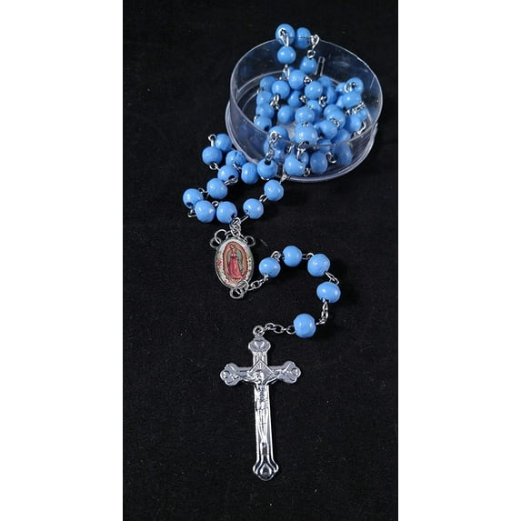 12 x Virgen De Guadalupe, Rosarios Azules De Madera Para Recuerdos De Bautizo/Primera Comunion 12 Piezas. Baptism/My First Communion Our Virgen Of Guada Lupe Blue Rosaries