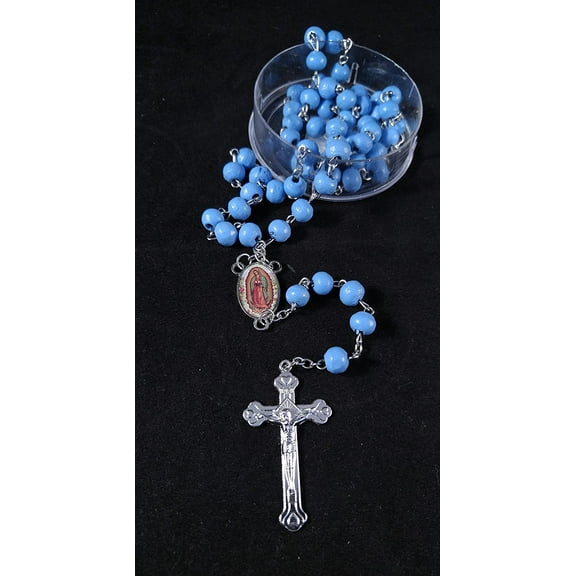 12 x Virgen De Guadalupe, Rosarios Azules De Madera Para Recuerdos De Bautizo/Primera Comunion 12 Piezas. Baptism/My First Communion Our Virgen Of Guada Lupe Blue Rosaries