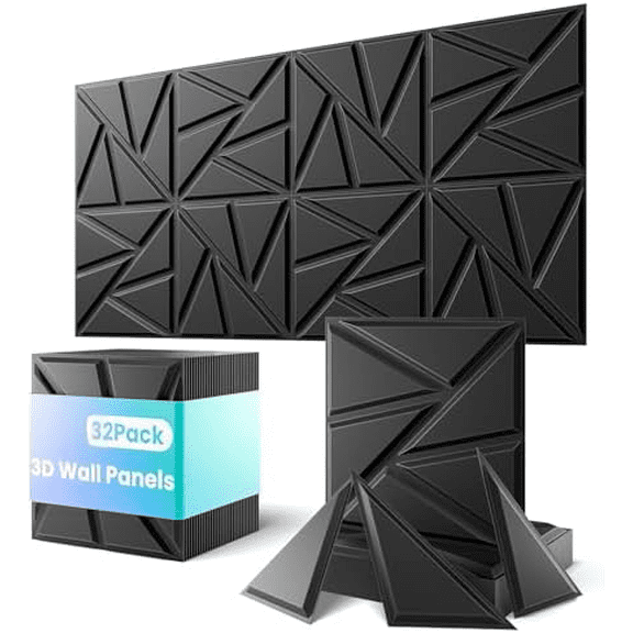 12"x12" 3D Wall Panels, 32-Pack, Black, PVC, Peel & Stick, Geometric, Modern, Water-Resistant$$Tools & Hardware Other