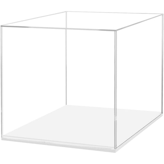 12"x12" Clear Acrylic Display Box w/White Base, Dust Cover for Collectibles, Memorabilia, Retail Product Showcase by Easeen
