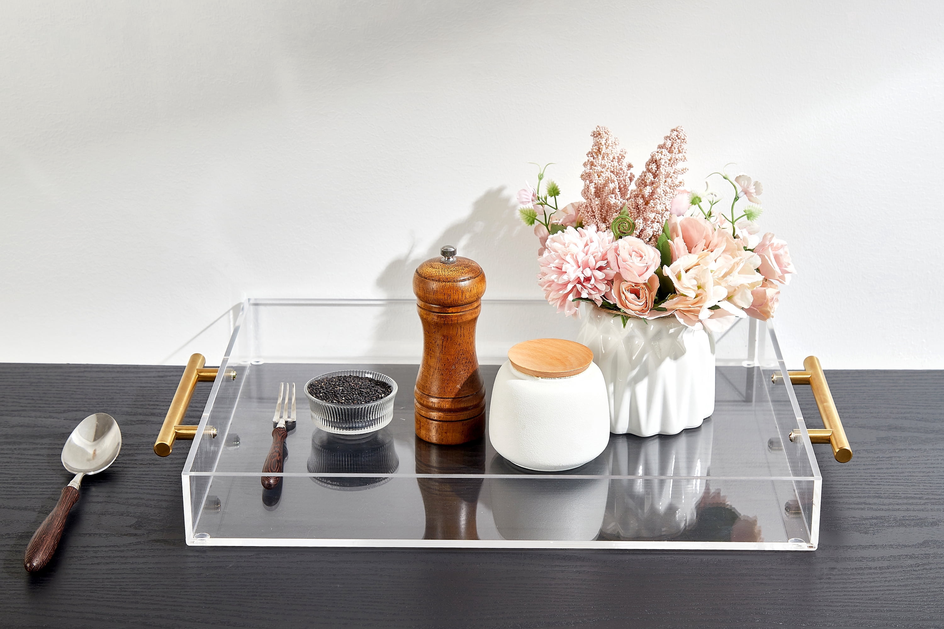 Clear Acrylic Serving Tray with Gold Handles – 12×12 Decorative Tray