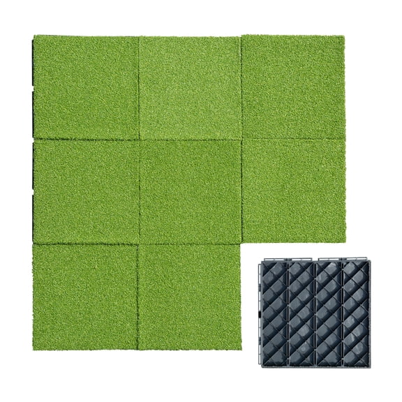 12"x12" Grass Plastic Deck Tiles - Artificial Turf Flooring for Patio, Balcony & Play Areas, Easy Click Installation