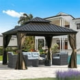 thumbnail image 1 of 12'x12' Hardtop Gazebo, Outdoor Aluminum Frame Canopy with Galvanized Steel Double Roof, Outdoor Permanent Metal Pavilion with Curtains and Netting for Patio, Backyard and Lawn(Brown) 00008, 1 of 6