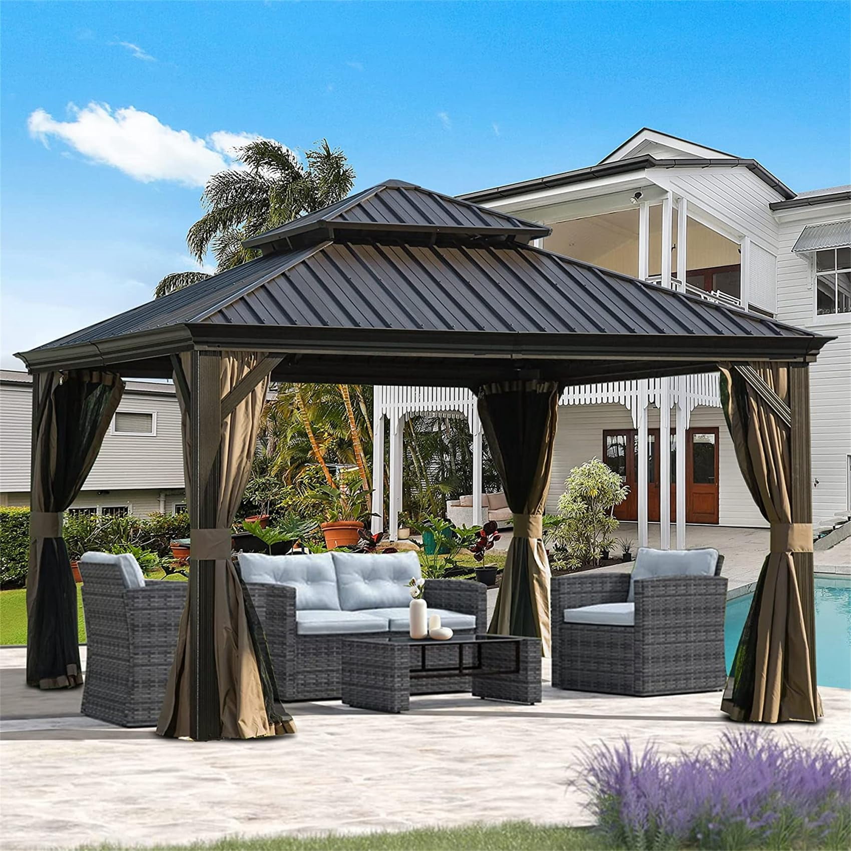 12'x12' Hardtop Gazebo, Outdoor Aluminum Hard Top Gazebo with