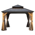 thumbnail image 1 of 12'x12' Hardtop Gazebo with Cedar Wood Frame, Galvanized Steel Double Roof, Curtains & Netting, Permanent Metal Pavilion for Patio, Backyard & Lawn, 1 of 7