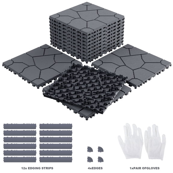 44 Pack Interlocking Deck Tiles,(12pcs Edge strips+4pcs Corners)12"x12" Floor Tiles,Non-Slip Waterproof Plastic Paver Tiles for Patio,Backyard,Easy Snap