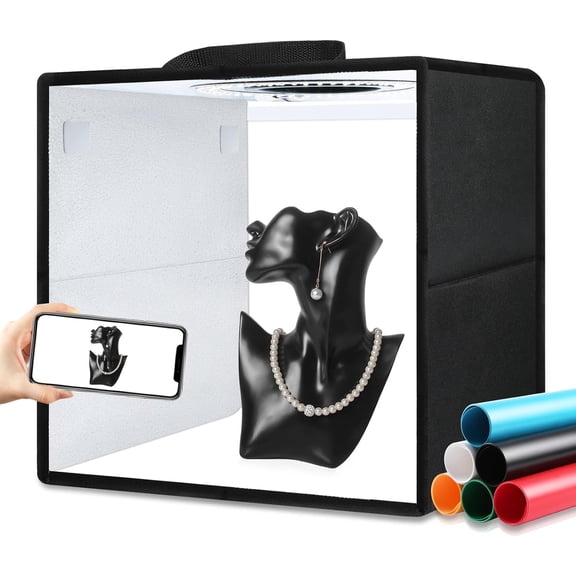 12"x12" LED Light Box Photography Tent Kit, Dimmable Foldable Photo Studio with 120 LEDs & 6 Backdrops, CRI >95 for Product Photography, Jewelry, Small Items