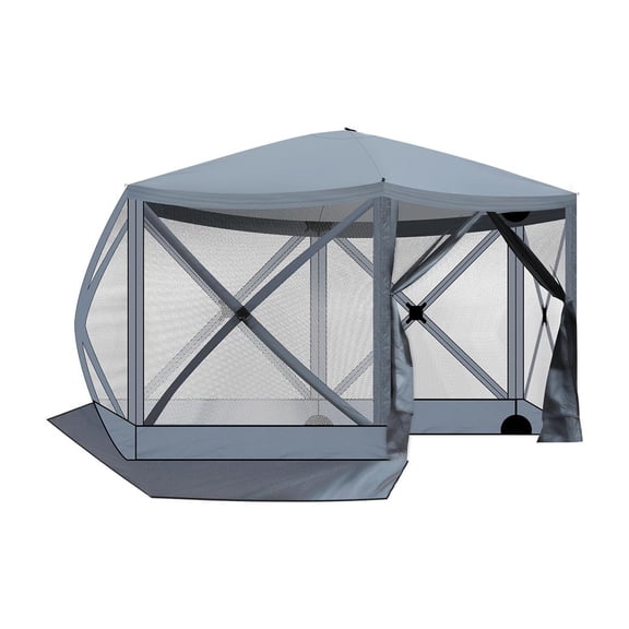 12'x12' Outdoor Pop-Up Camping Canopy, Dark Gray Canopy & Black Tubes, 210D Oxford Fabric (UV 50+ & Waterproof), 6 Mesh Sidewalls, 60s Quick Setup for 8 People
