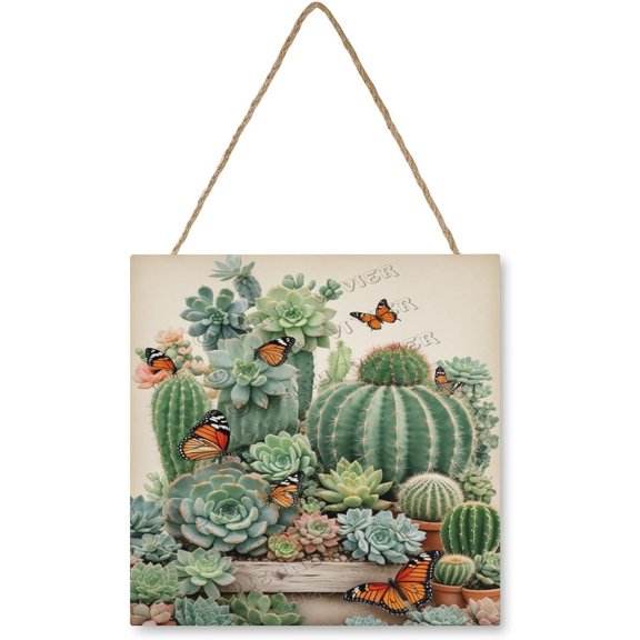 12"x12" Wooden Hanging Sign Featuring a Charming Cactus Design - Perfect Wall Art for Home Decor, Rustic Farmhouse Style, and Southwestern Aesthetics