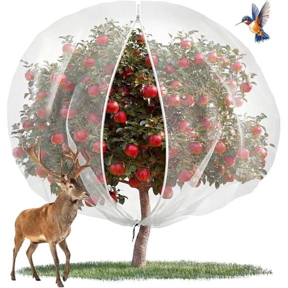 12 x12 ft Large Fruit Tree Netting for Squirrels and Birds with Zipper, Fruit Tree Covers to Protect Fruit from for Fruit Trees (White)