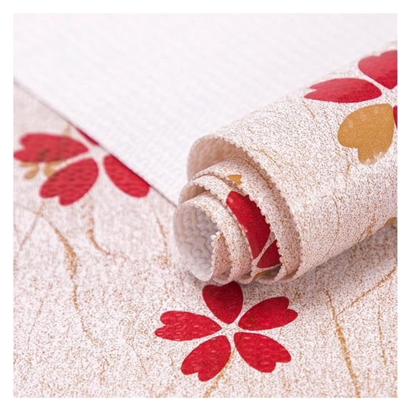 12"x120" Non-Adhesive Shelf Liner for Kitchen Cabinets and Drawers, Washable Non-Slip PVC Cabinet Liner (Red Floral)(7 Roll)