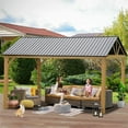 thumbnail image 1 of 12'x14' Hardtop Gazebo, Outdoor Wooden Coated Aluminum Frame Hard Top Gazebo with Galvanized Steel Double Roof, Permanent Metal Roof Gazebo Pavilion for Deck, Patio and Garden (Yellow-Brown), 1 of 6