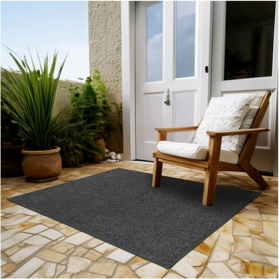 12'x14' Soft Indoor/Outdoor Hobnail Style Area Rugs. Lightweight and Flexible for Easy Cleaning and Transport (Color: Black Ice)