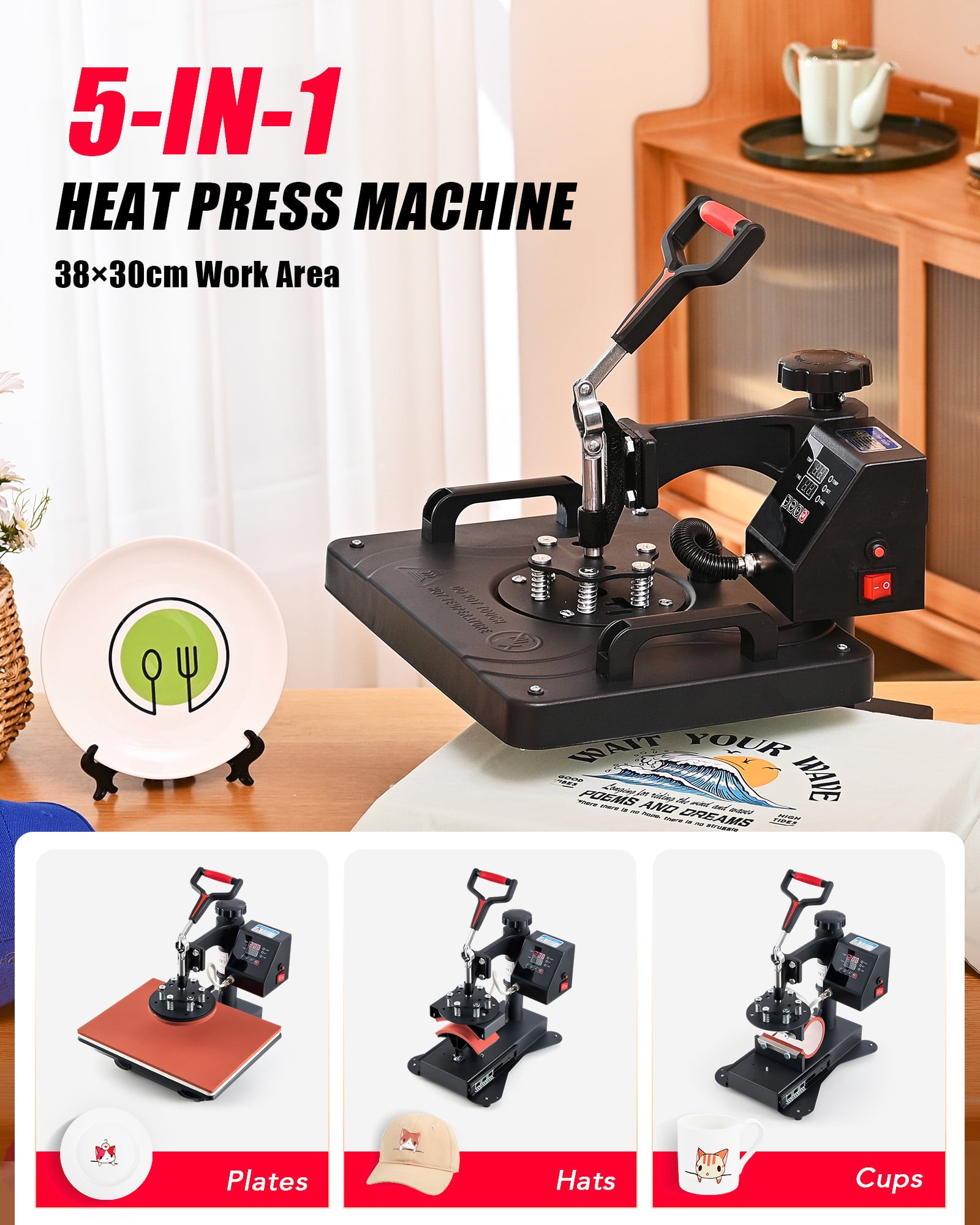 12"x15" 5 in 1 Multipurpose Heat Press Machine with Dual Heating Tubes