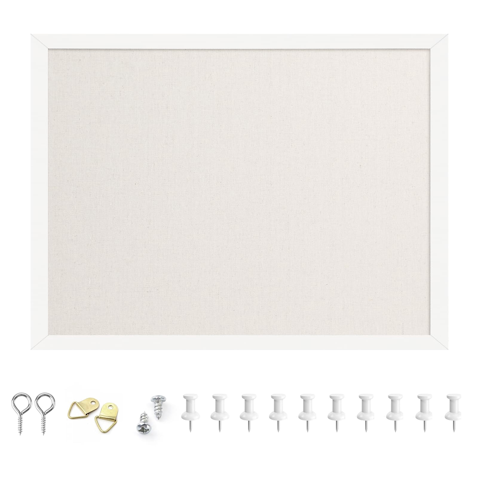 12"x16" Inch Bulletin Board With Linen  White Wood Style Frame 10 Pushpins Cork Ideal For School Home & Office