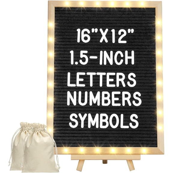 12''x16'' Large Changeable Felt Letter Board with LED Lights - Message Custom Poster Signs & Stand & 1.5" Big Letters, for of School// Announcement/Classroom Decor