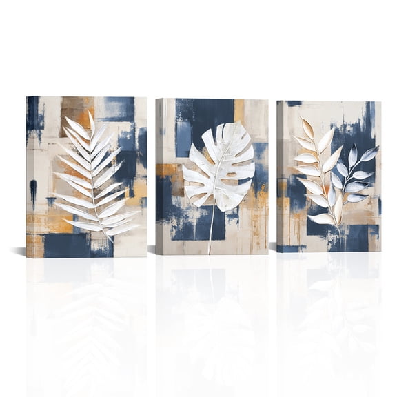 12"x16" Modern Tropical Leaves Canvas Prints Set of 3 Botanical Leaf Painting for Living Room Bedroom Dining Room