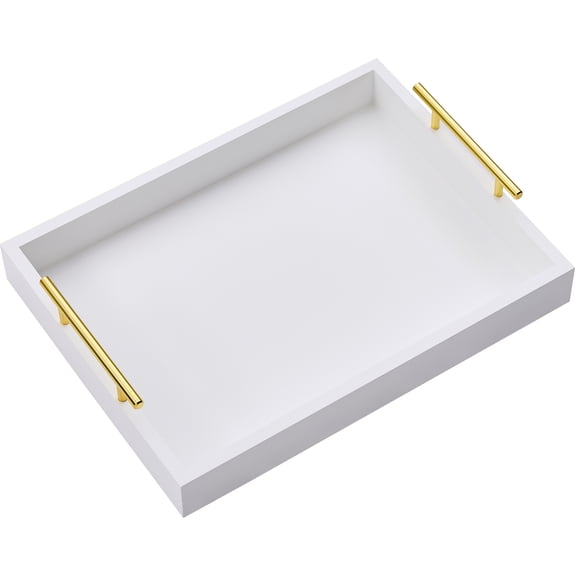 12"x16" Serving Tray with Golden Handles, Coffee Table Tray, Tea Tray, Wood Decorative Tray, Kitchen and Desk Organizer, Storage Tray, Serving Tray for Party White