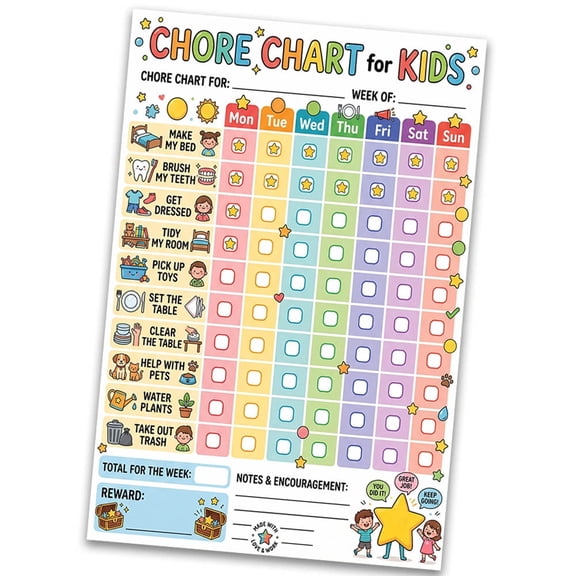 12''x18'' Canvas Kids Chore Chart Poster Unframed Weekly Responsibility Chart Look Daily Routine Tracker for Toddlers and Kids Wall Decor